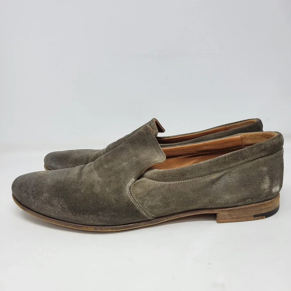 Premiata Mens Olive Green Suede Slip On Loafers Made in Italy Size 9 Round Toe‎